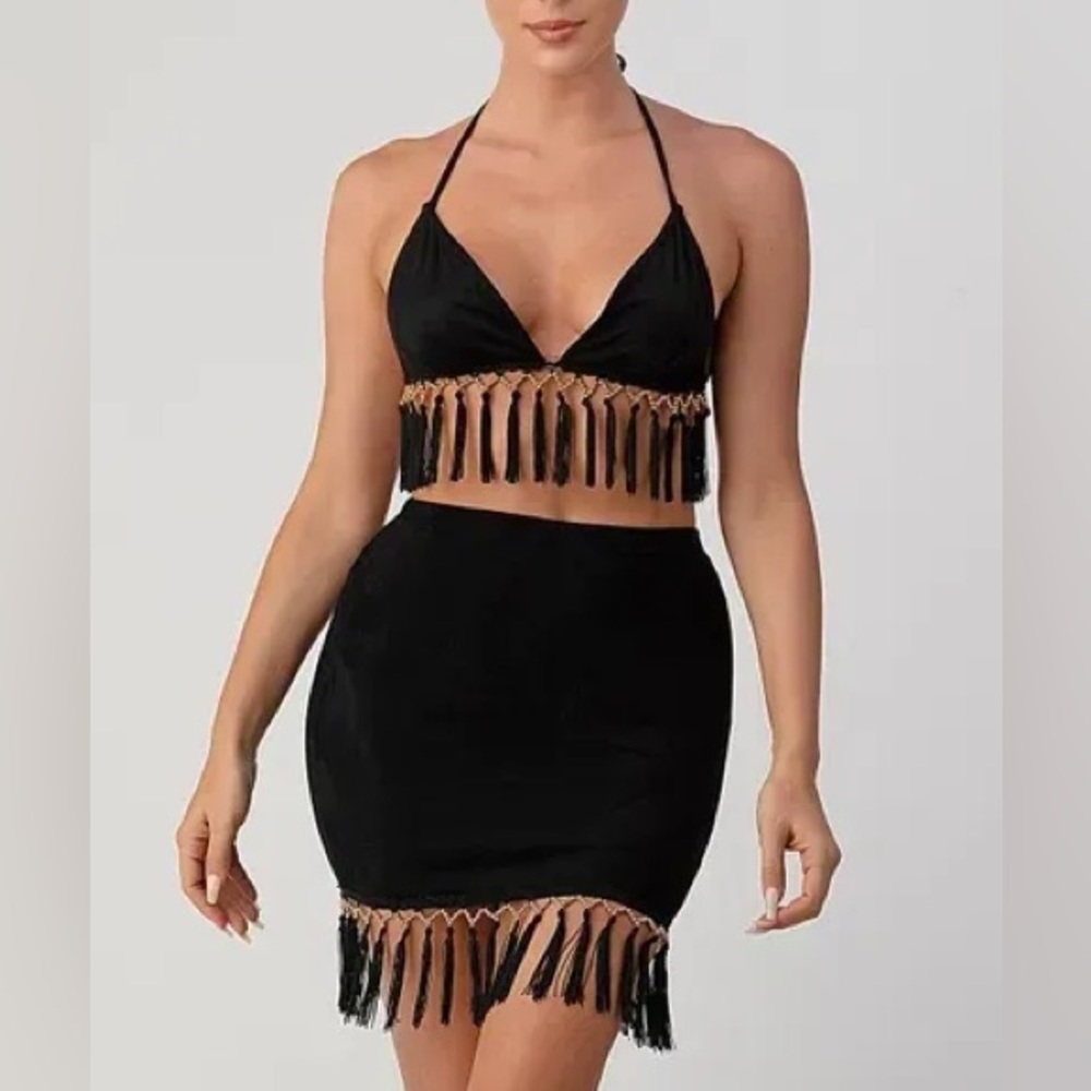 Suede Skirt with Fringe